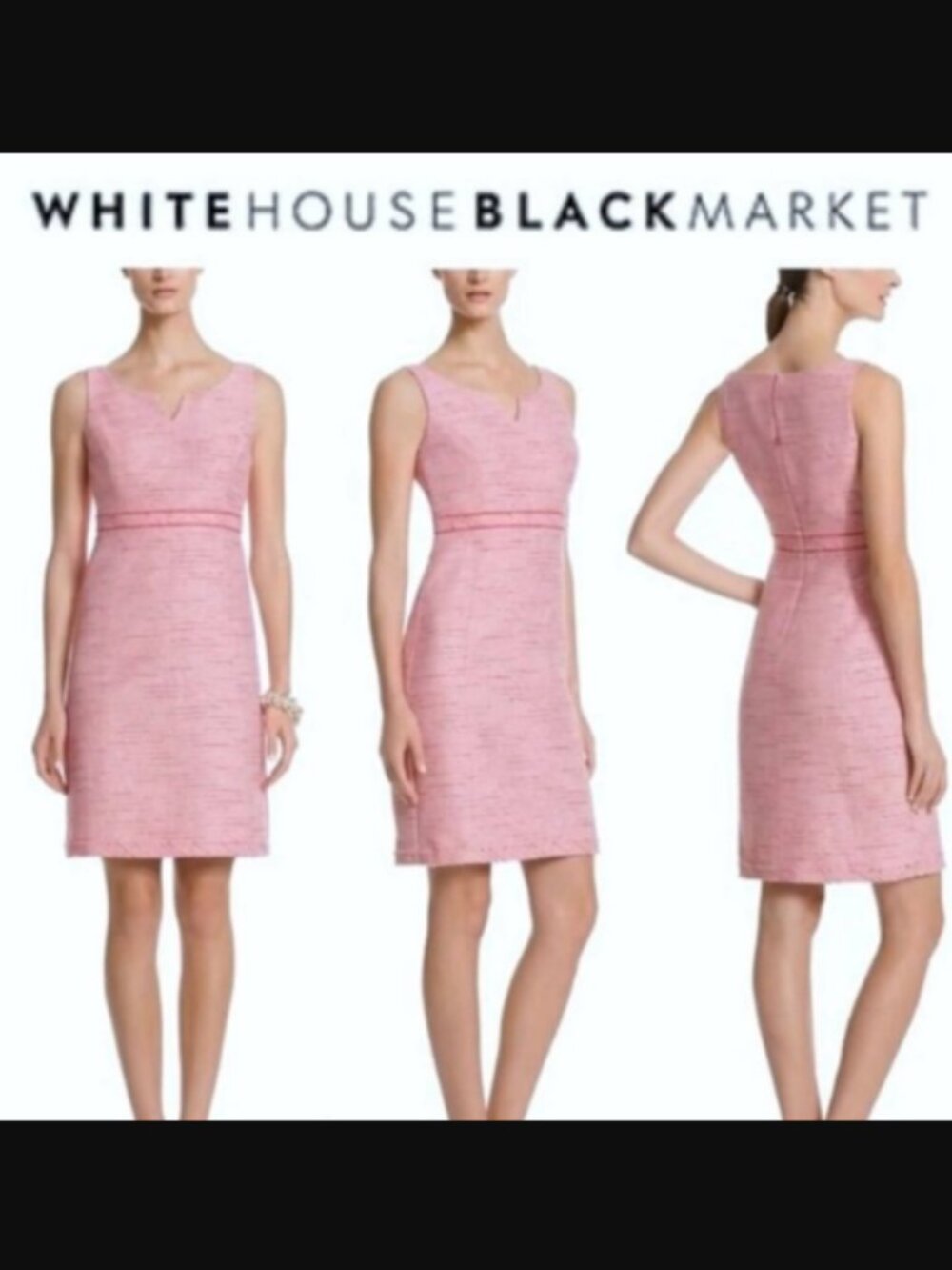 White House Black Market Pink Tweed Sheath Dress Size 6